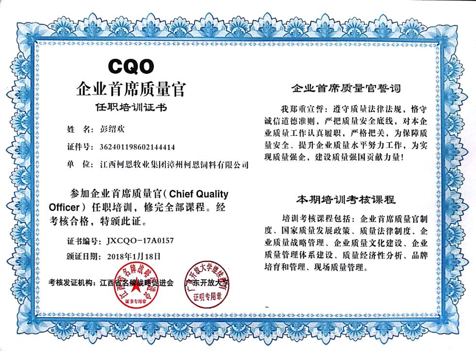 CQO企業首席質量官（彭）